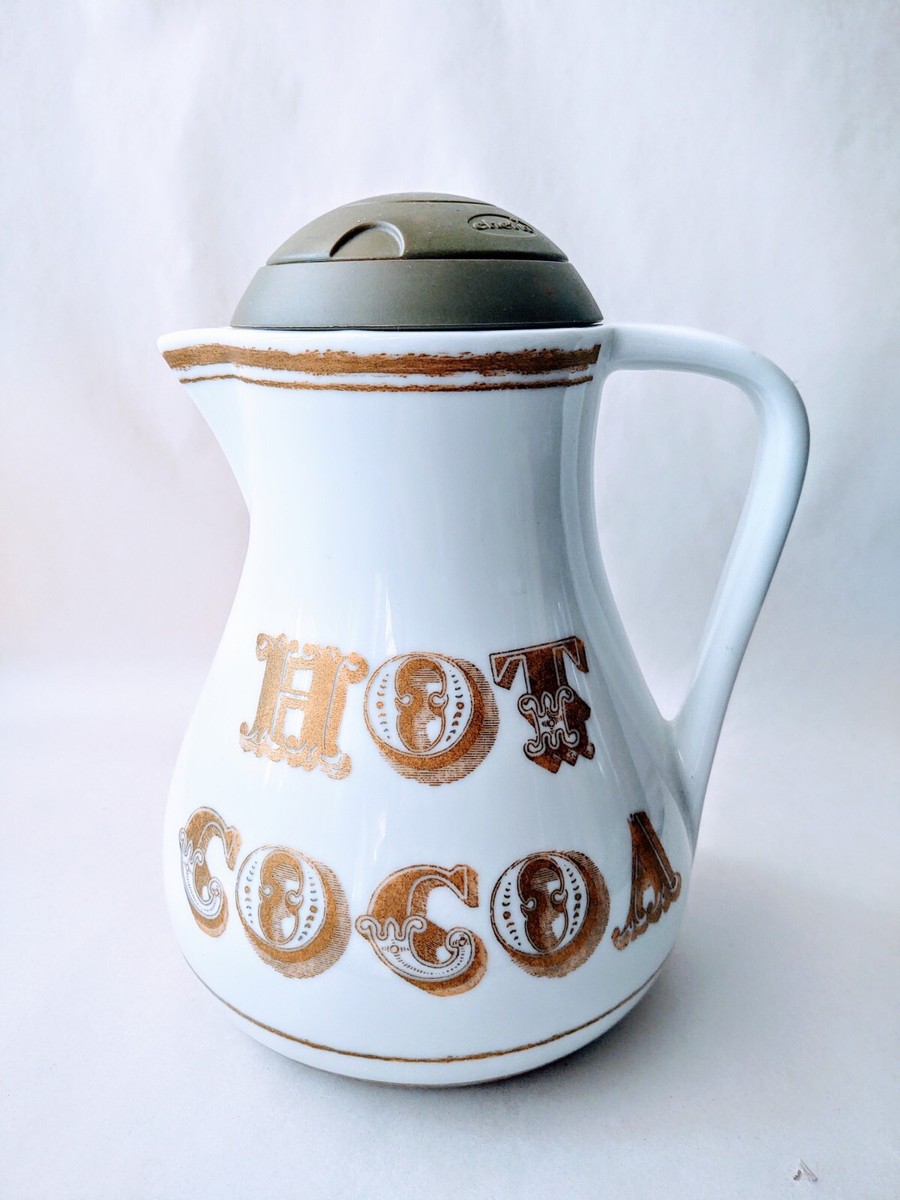 Hot Cocoa Carafe Pot Williams Sonoma White Gold Pitcher w/Powered