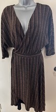 Zara black & rose gold metalised fibers stretchy wrap dress Size Small