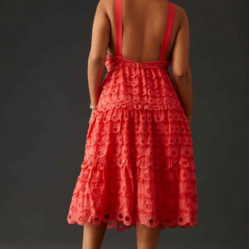 Anthropologie Maeve Open Back Dress 22W Plus Resort Country Glam Vacation Red - Picture 3 of 12