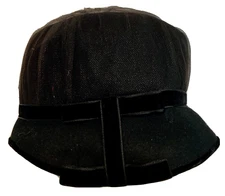 Vintage Sonni California Black Cloche Hat Wool Felt with Netting Velvet Ribbon