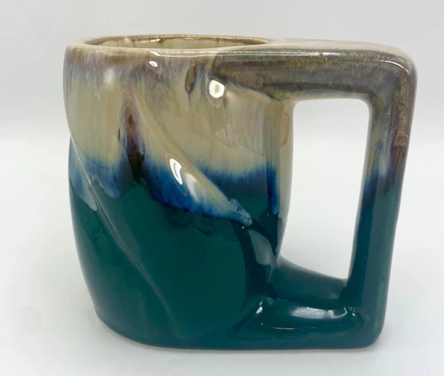 Signed Rodolfo Padilla Coffee Mug Twisted Beige to Blue Drip Glaze Mexico Heavy!