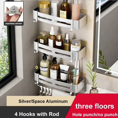 Shelf No Drilling Aluminum above the Toilet Wall Mounted Bathroom Organizer Sham - Picture 9 of 28