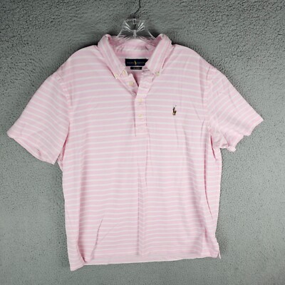 Ralph Lauren Striped Knit Oxford Short Sleeve Shirt Size XL Pink