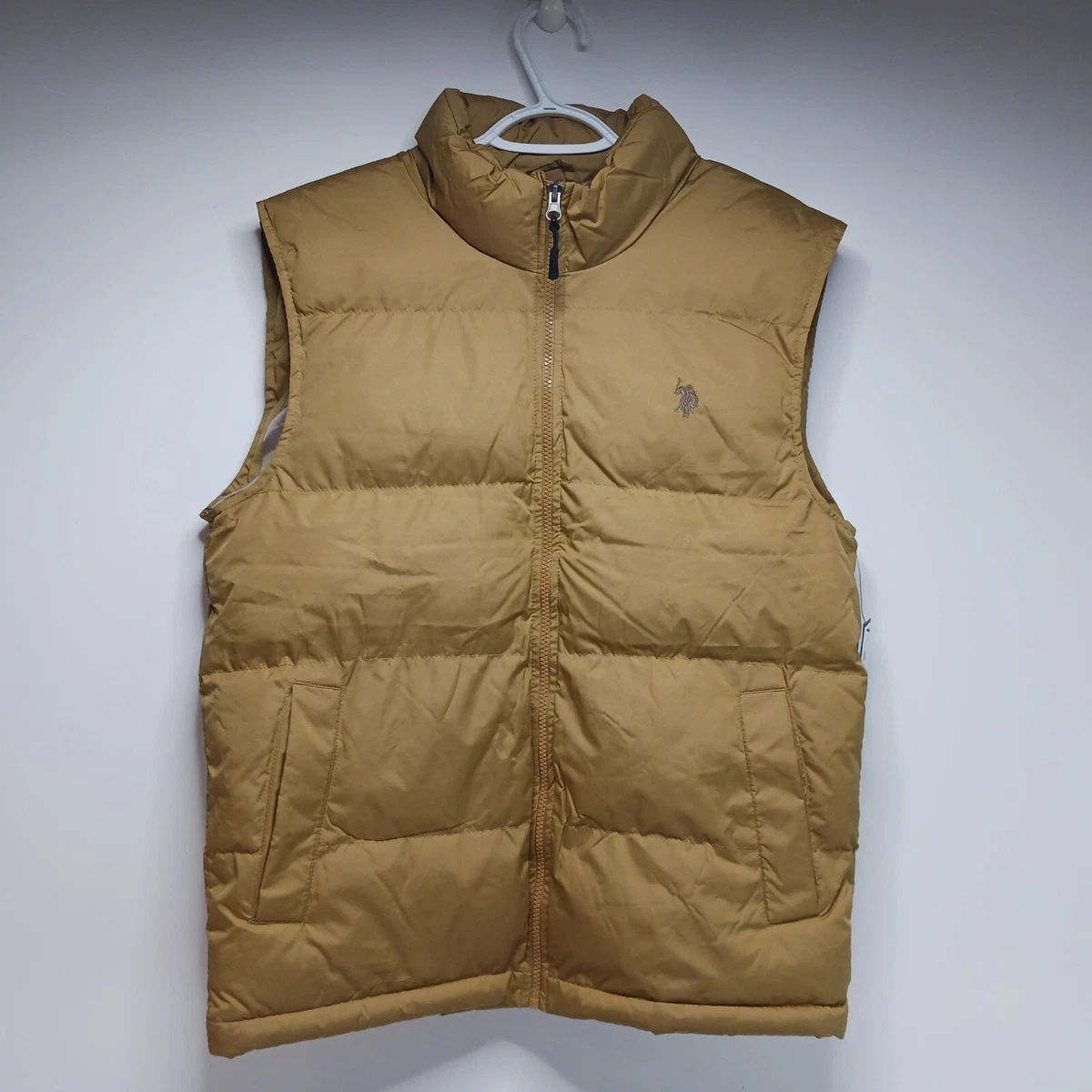 U.S Polo ASSN Mens Color Block Puffer Vest Size S Coyote Brown