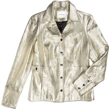 Frame Metallic Leather Jacket Light Gold S