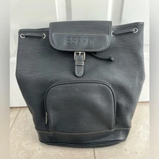 ESPRIT Vintage 90’s Faux Leather Black Corded Bucket Buckle Backpack