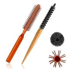 2 PCS Small Round Hair Brush,Mini Curl Brush Portable Circle wood color 