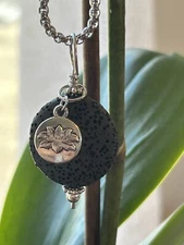 Lava Stone Pendant Diffuser Necklace on chain Lotus Charm
