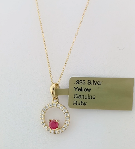 GENUINE RUBY & WHITE SAPPHIRE NECKLACE .925 SILVER (YELLOW TONE) - NWT - Video 1 of 1