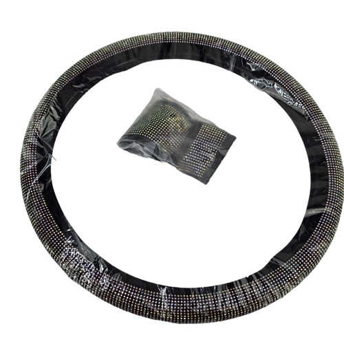 2-PC Car Decor Black/ Silver Rhinestones Steering Wheel and Gear Shift Cover - Picture 5 of 7