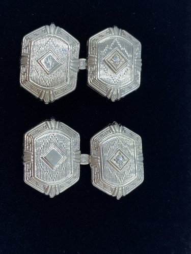 VTG Edwardian 14K White Gold Cufflinks Diamond Accent 3.6 Grams - Picture 9 of 10