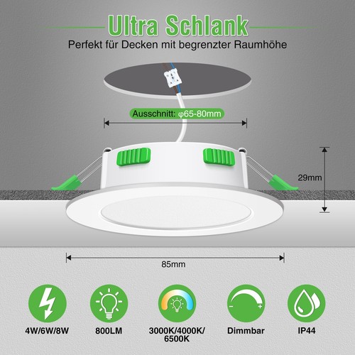 68mm LED Einbaustrahler Decken Leuchte Flach Strahler Dimmbar 230V Einbau Spot - Bild 18 von 35