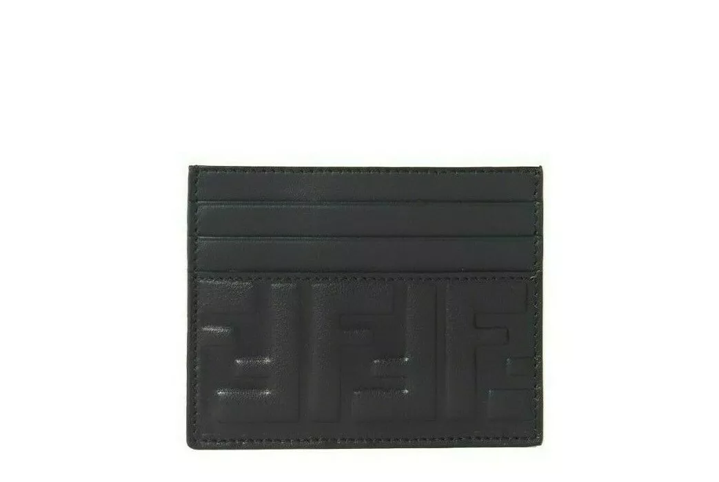 Fendi Embossed Logo Detail Leather Card Holder In Black