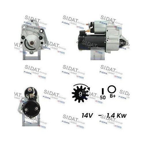 Démarreur Sidat S12VA0151A2 pour Renault et Volvo 12V 1.4kW
