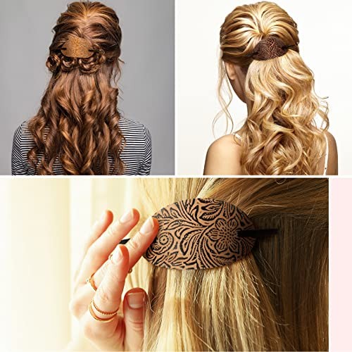 Hair Clip Pieces Faux Leather Barrette Hair Tie, Oval Shape 5 Elegant,Vintage - Bild 7 von 7