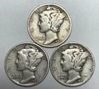 1939-S, 1940-D and 1941 10C Mercury Dimes 90% Silver