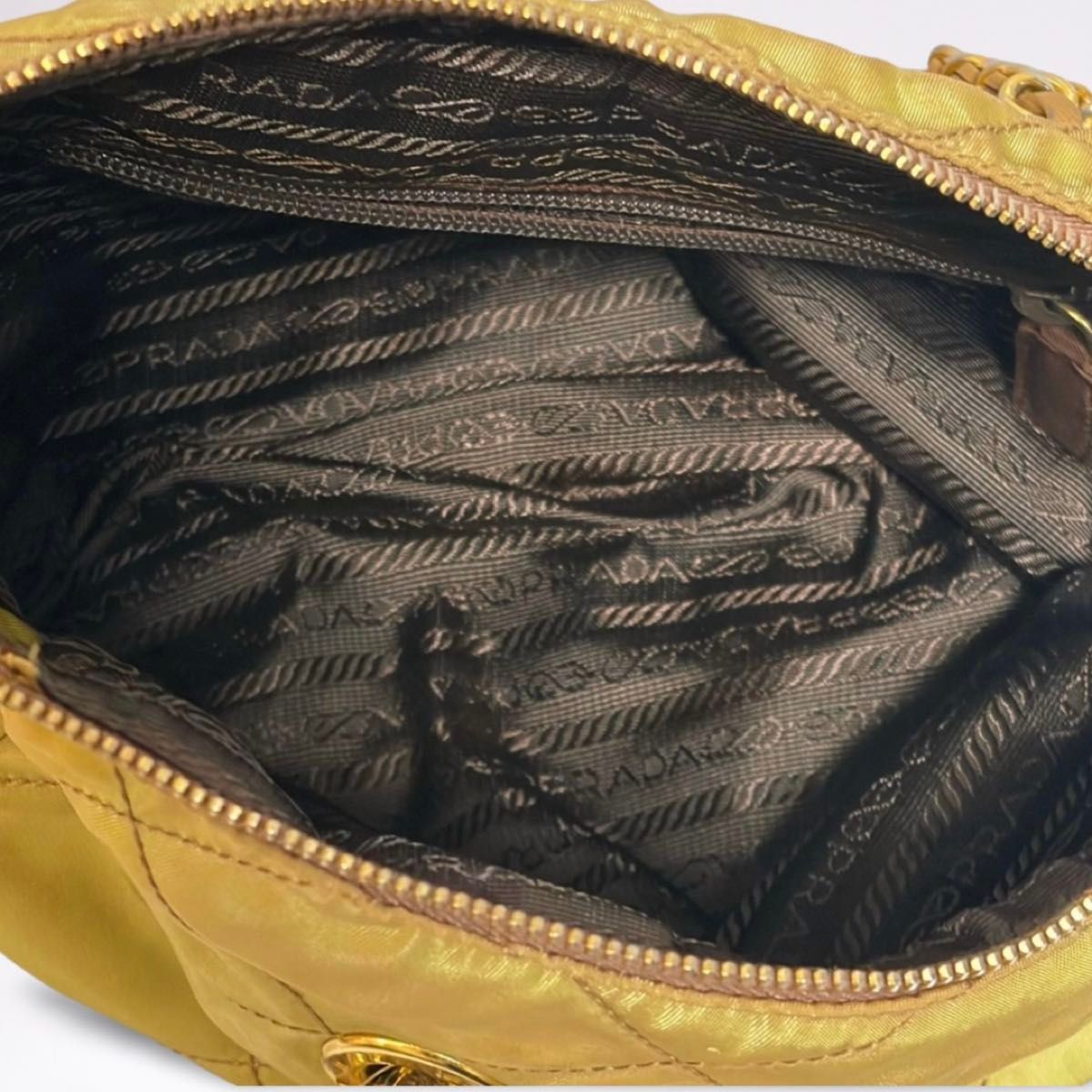 PRADA Quilted Nylon Chain Shoulder Bag Khaki Gold Beige USED from Japan #SA thumbnail 8