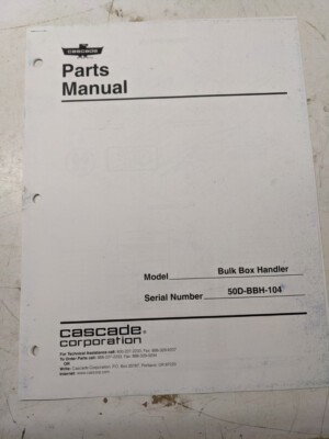 CASCADE FORK LIFT ATTACHMENT PARTS LIST BOOK MANUAL BULK BOX HANDLER 50D-BBH-104