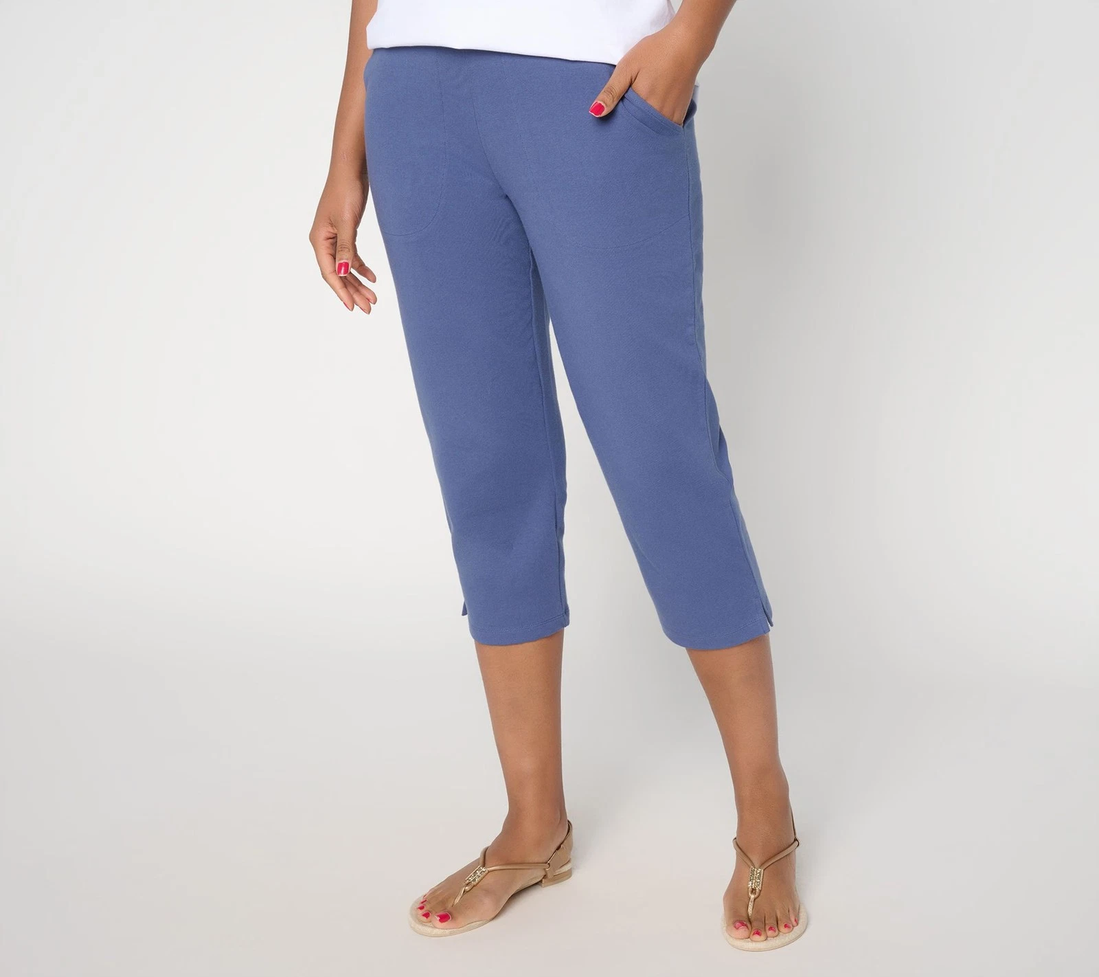 Denim & Co. Regular Duo Stretch Capri Pants with Pockets Indigo 1X New