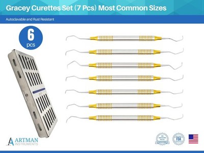 Gracey Curettes (7 PCS) Stainless Steel Cassette Gold Plasma Coated ARTMAN