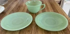 1940s Anchor Hocking Jadite Glass Jane Ray 2 Different Saucers & 1 Cup