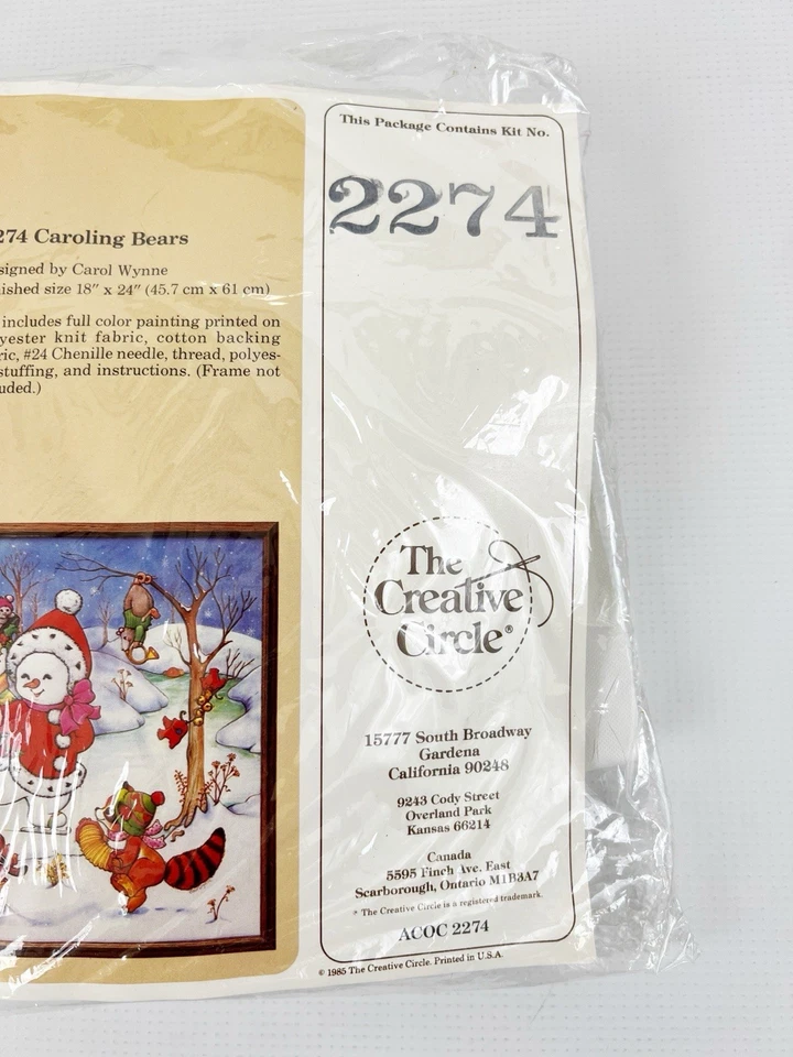 Creative Circle Caroling Bears 2274 Needlecraft Kit Quilting Christmas Vintage - Image 2 of 4