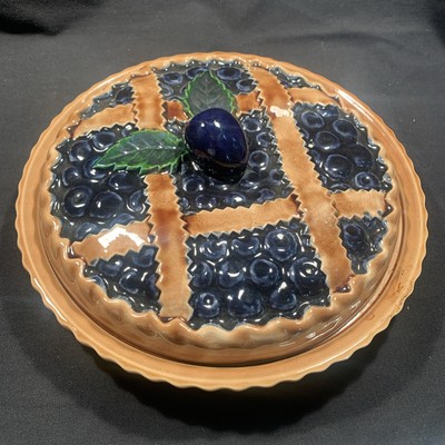 Vintage Plum Pie Design Lidded Ceramic Pie Plate Made in Portugal