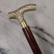 Brass Designer Antique Men's Brown Walking Stick Vintage Cane Wooden