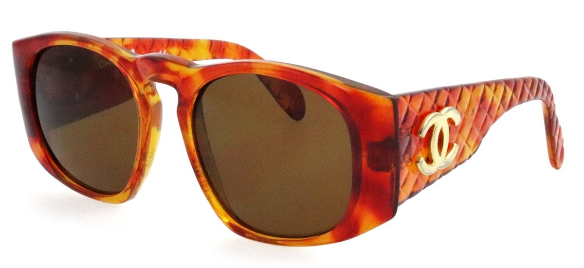 CHANEL 0014 Sunglasses Brown Tortoise Frame Round CC Logo Gold