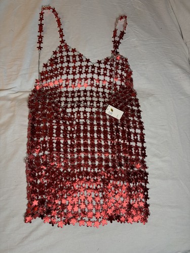 Urban outfitters Red Metallic Chainmail Slip Mini Dress Strappy Party ...