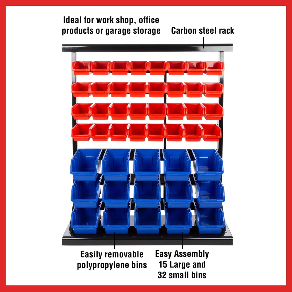 Estante de organización de garaje de 47 contenedores (15 grandes, 32 pequeños) - Montaje de mesa o pared... Foto 4 de 4