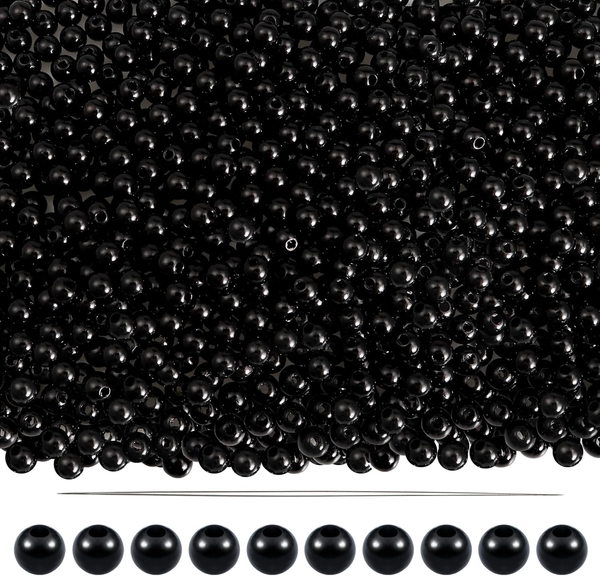 1000 StüCk Bastelperlen Schwarz 4 Mm Acrylperlen Mit Loch Runde Perlen Zum Auffä-image