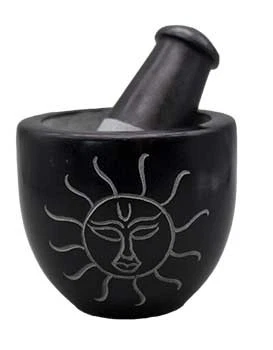 3" Sun Soapstone Mortar & Pestle Set –Carved Herbal Grinder for Kitchen & Ritual