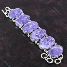 Lepidolite Bracelet 925 Sterling Silver Adjustable Gemstone Handmade Boho Jewelr