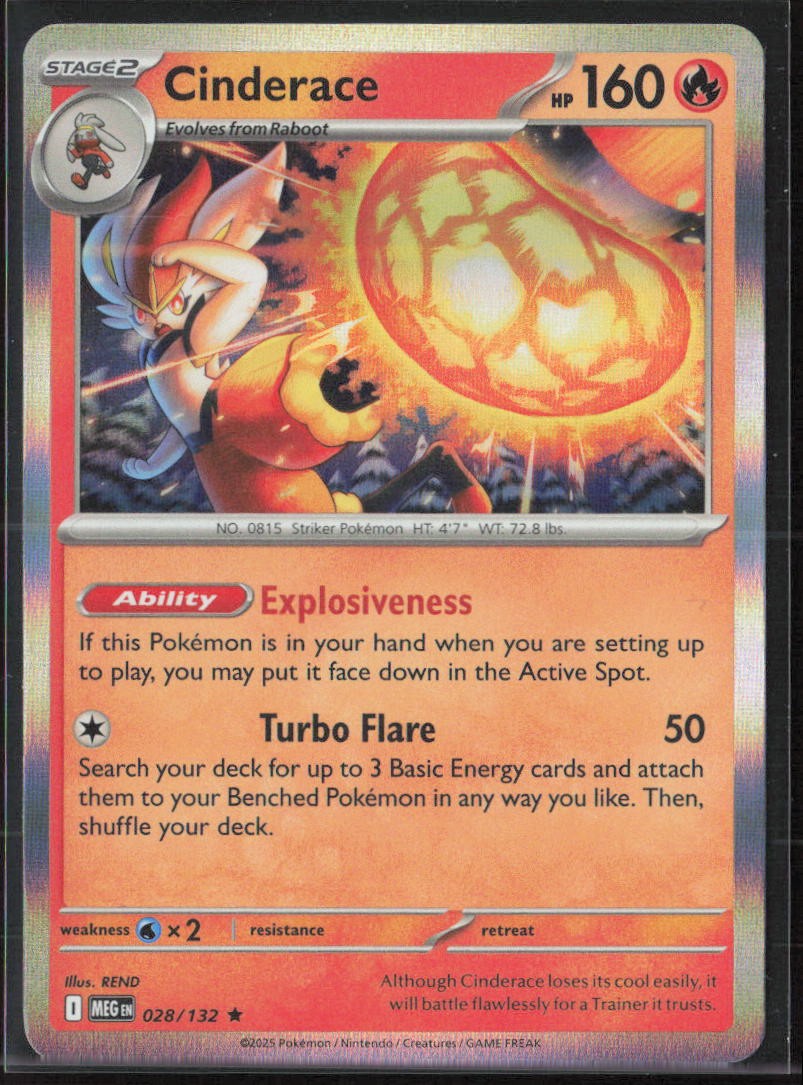 Cinderace #028/132 Rare, Holo ME01: Mega Evolution Pokemon