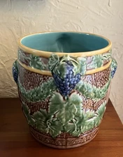Vintage Bordallo Pinheiro Grape  Leaves Ice Bucket or Cache Pot Rare Never Used