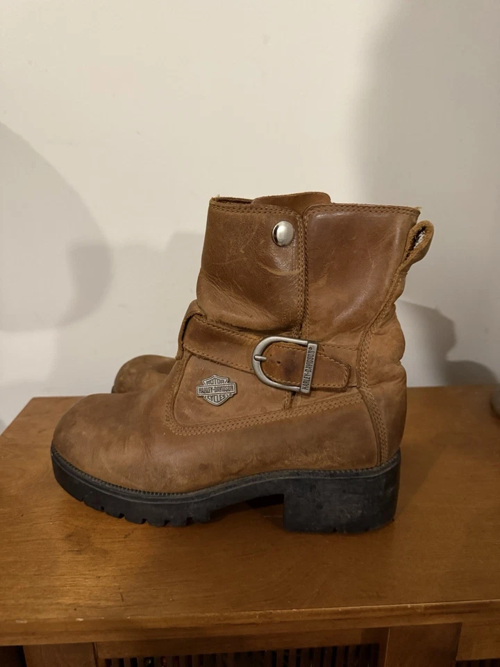 Женские Harley Davidson коричневый желтовато-коричневый кожаный ботинки мотоцикла стиль 82025 размер 7 - Изображение 3 из 4