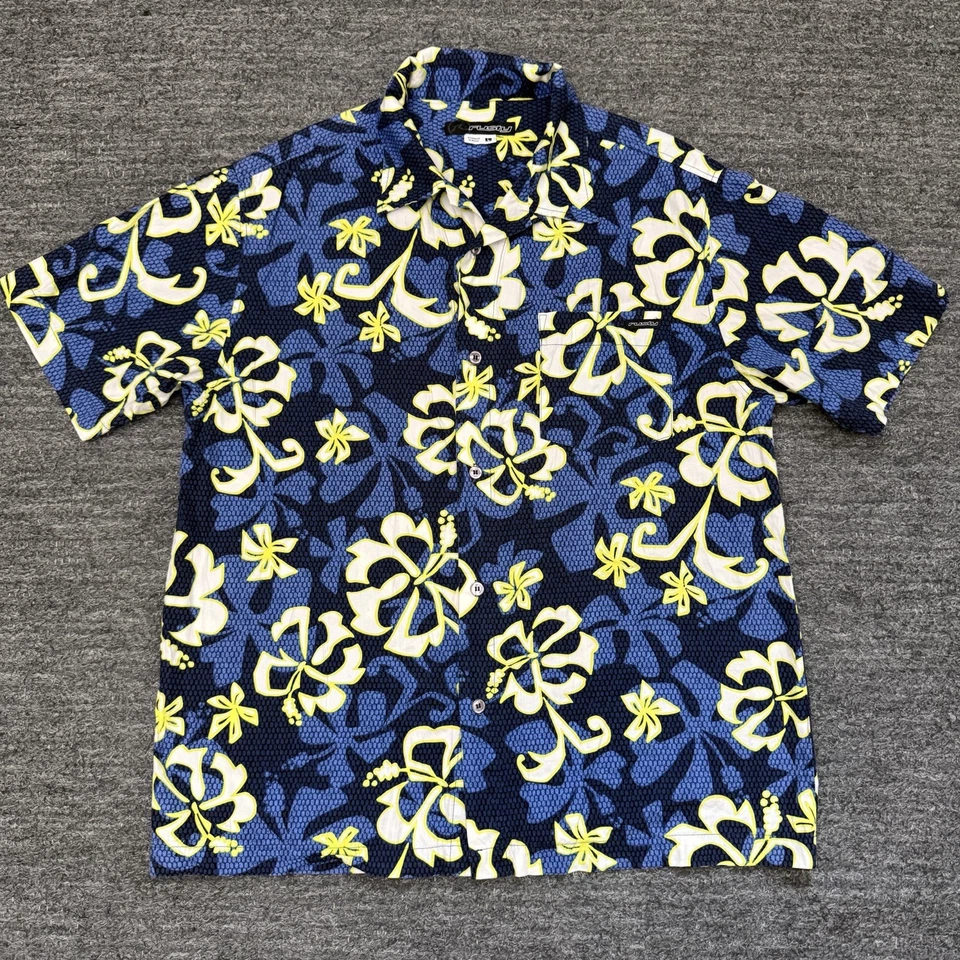 Camisa oxidada para hombre grande azul hawaiano surf skate cuello bucle Y2K campamento tropical años 90 Foto 2 de 4