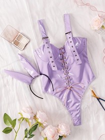 Purple Women Sexy Lingerie Underwear Babydoll Sleepwear Sets Lace Dress G-string