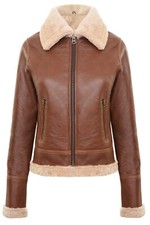 Women's Brown B3 Ww2 Coniac Real Thick Sheepskin Leather Flying Jacket