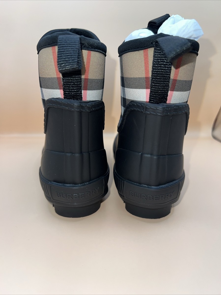 Burberry Kids Flinton Check Waterproof Rain Boots EU 26/US