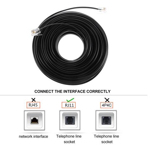 4-Core Phone Extension Cord Black Phone Cord 4- Core Landline Cable - Zdjęcie 2 z 12
