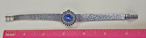 VINTAGE 1970's SEIKO 14K WHITE GOLD DIAMOND AND SAPPHIRE WATCH - Picture 12 of 14