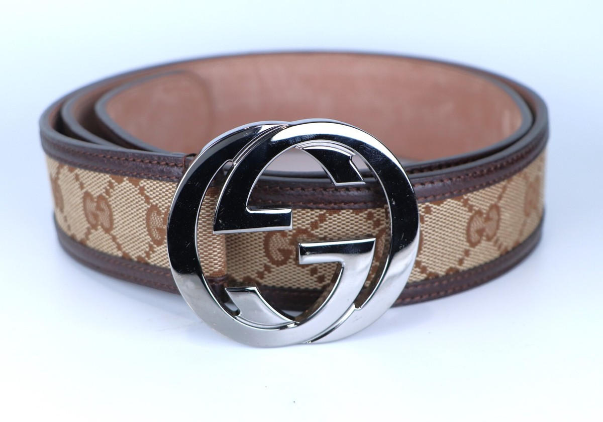 Men's Gucci Silver Tone Double G Interlocking Brown Leather Men's Gucci Silver Tone Double G Interlocking Brown Leather