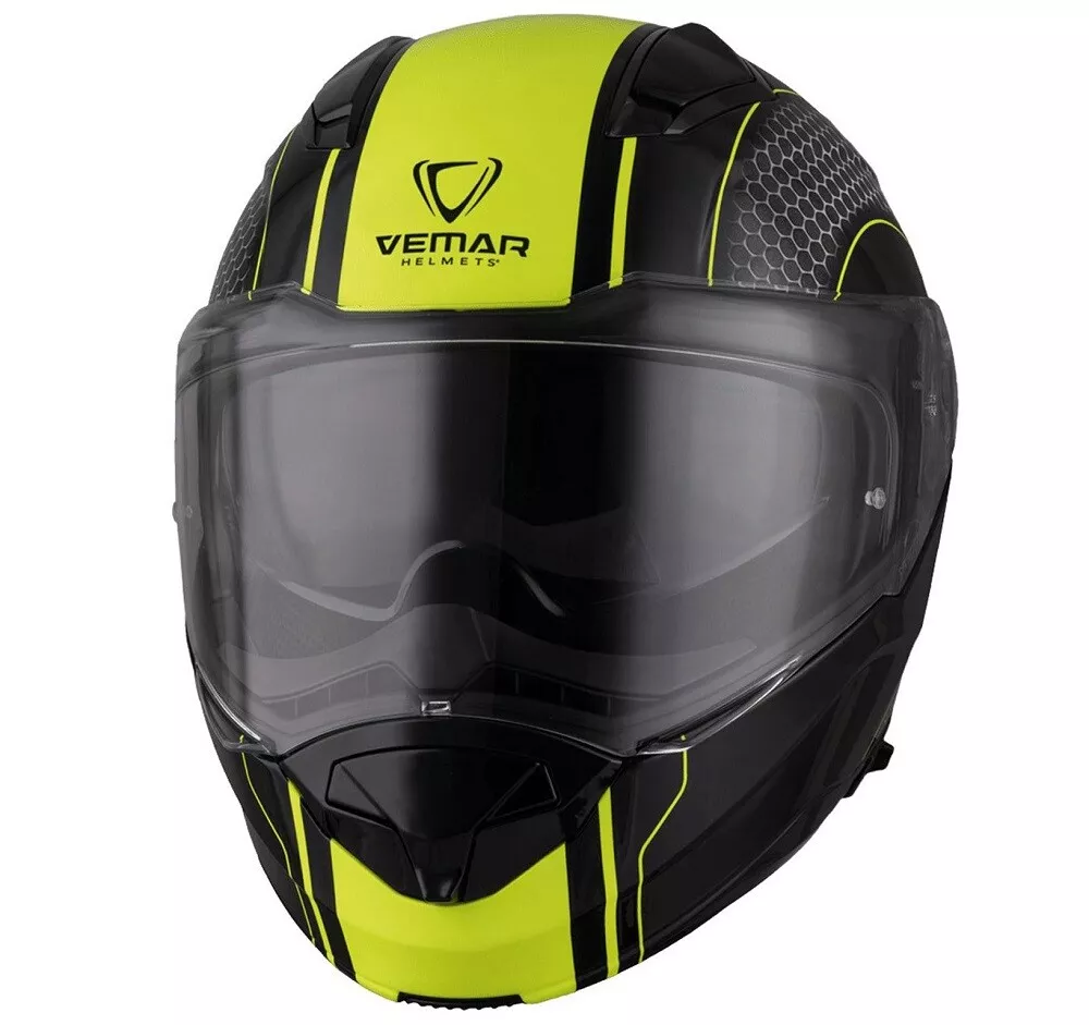 CASCO MOTO MODULARE APRIBILE VEMAR SHARKI HIVE BLACK NERO GIALLO FLUO TG S