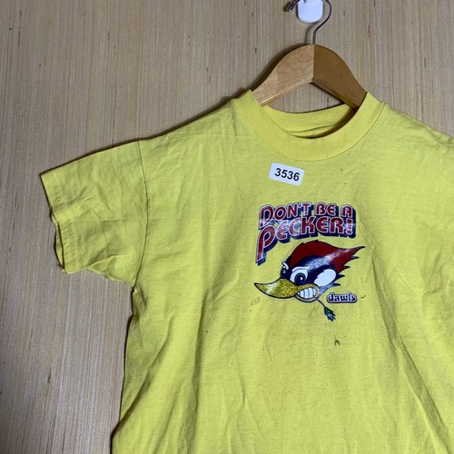 VTG Don't Be A Pecker Shirt Youth Small Yellow Short Sleeve Boy Woody Woodpecker - Picture 6 of 13