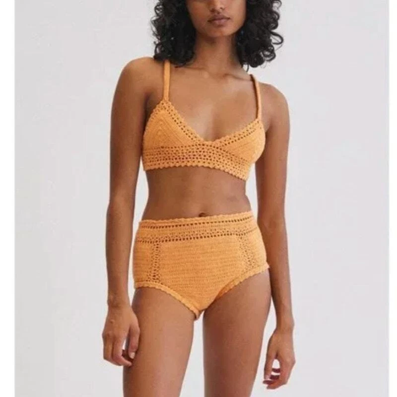 NUEVO Pantalón de bikini Free People She Made Me Essential de talle alto a ganchillo, L Foto 3 de 4