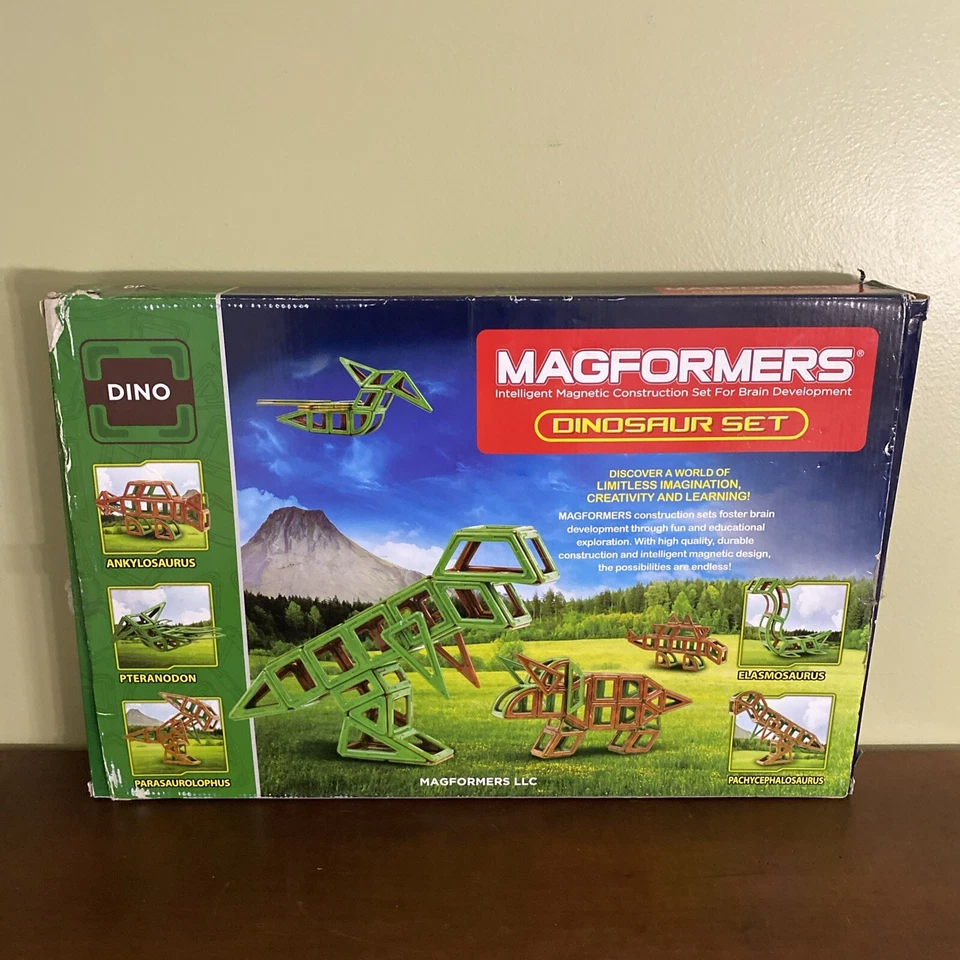 RARE Magformers 64 pc Dinosaur Dino Magnetic STEM Kids Toy Set Missing 1 Square - Image 2 of 4