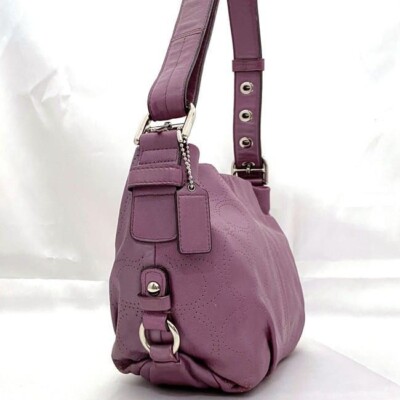 Coach Perforated Signature F17104 Shoulder Bag Leather Purple | eBay