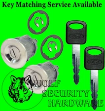 Ford Lincoln Pair of Two (2) Door Key Lock Cylinders With 2 Ford Logo Keys